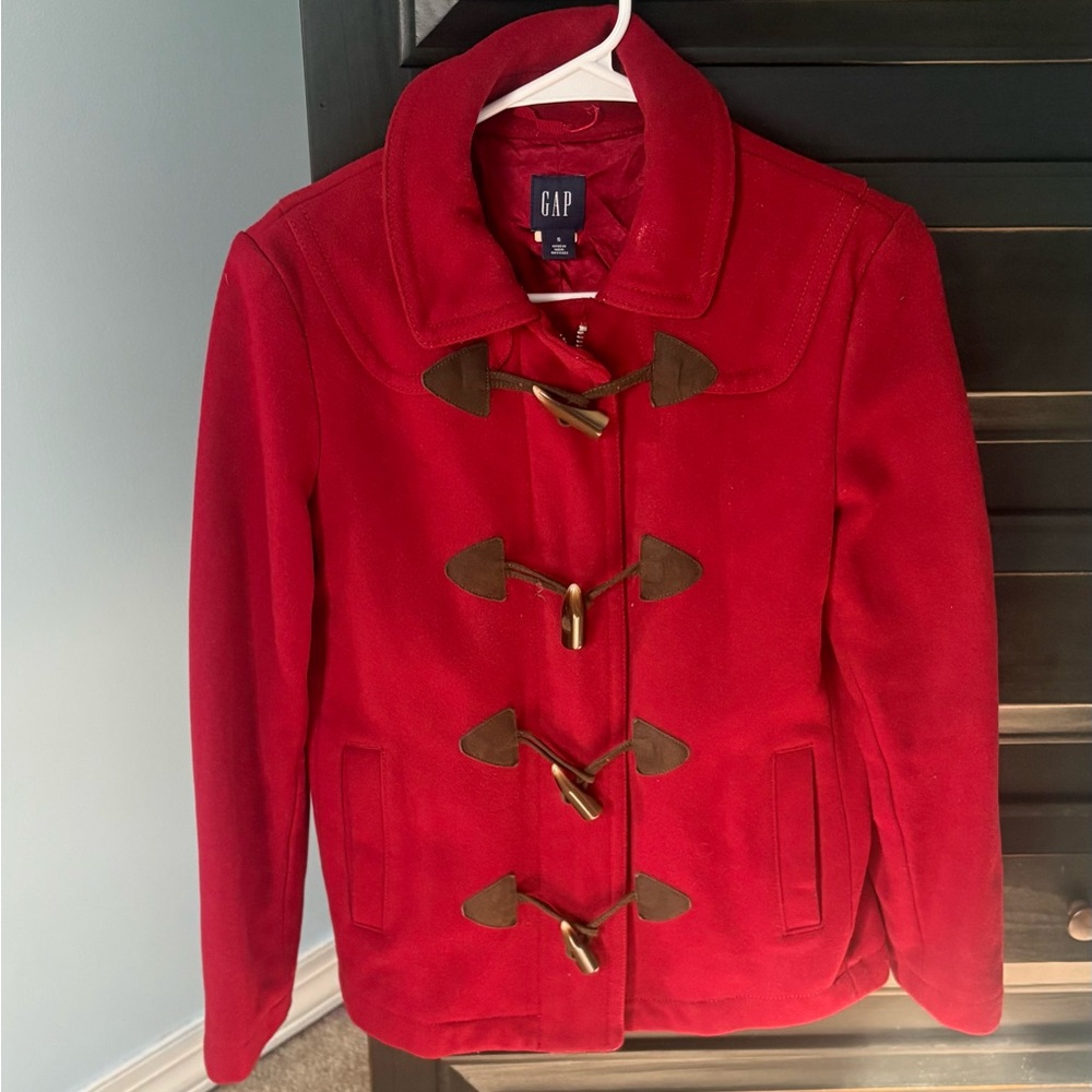 GAP Women's Vibrant Red Pea Coat with Toggle Closures